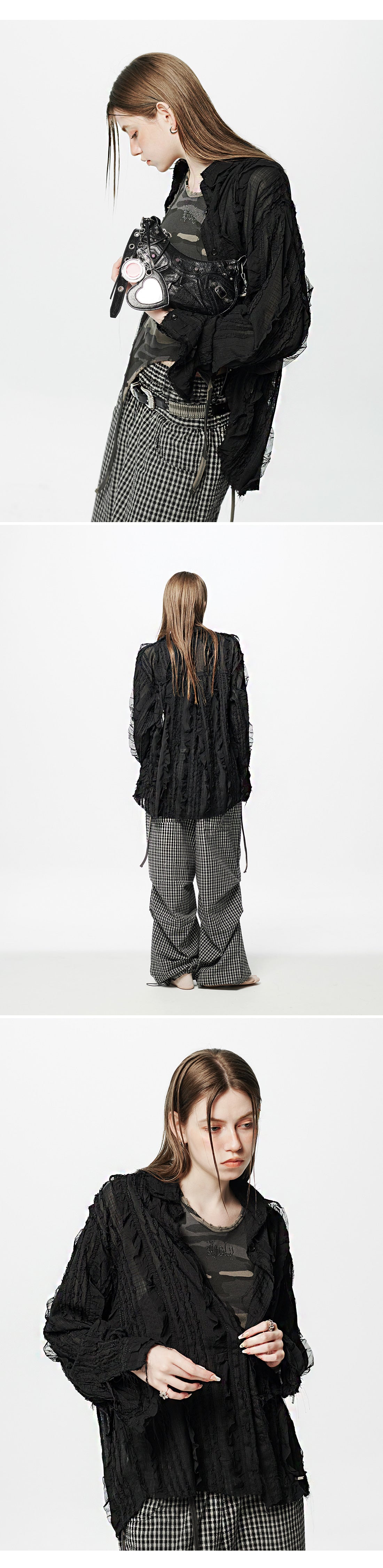 Raw Edge Detail Ruffle Shirt _ Black