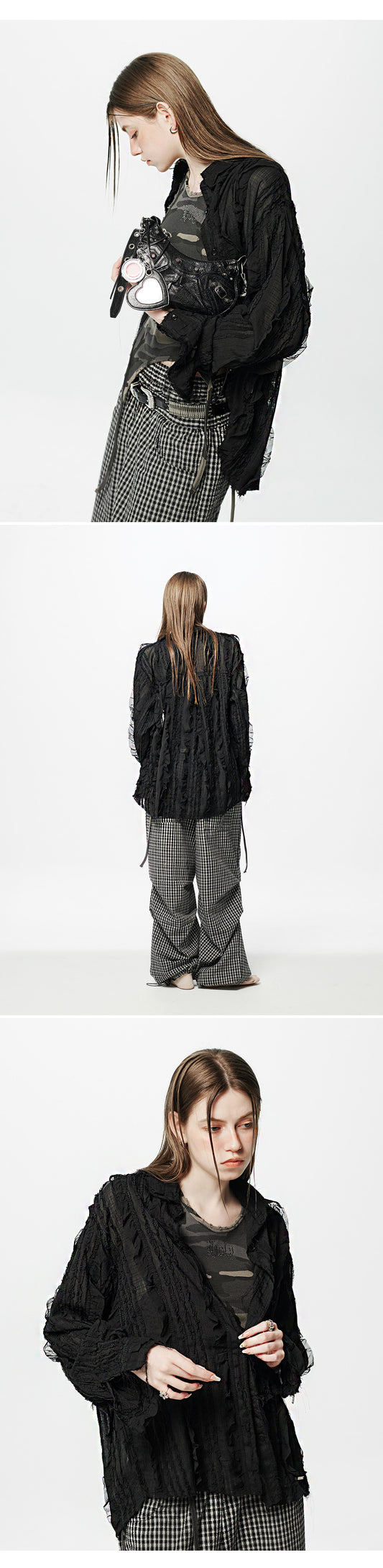 Raw Edge Detail Ruffle Shirt _ Black