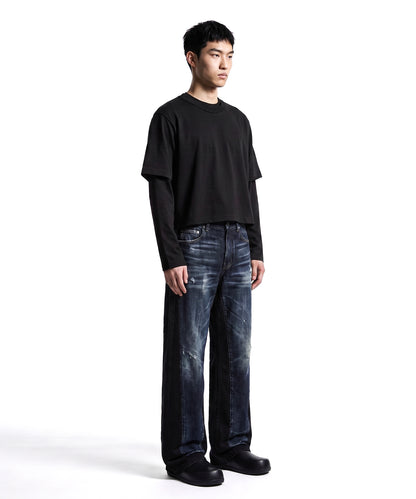 【C Wear】Neck Binding Men's Crop T-Shirt Black