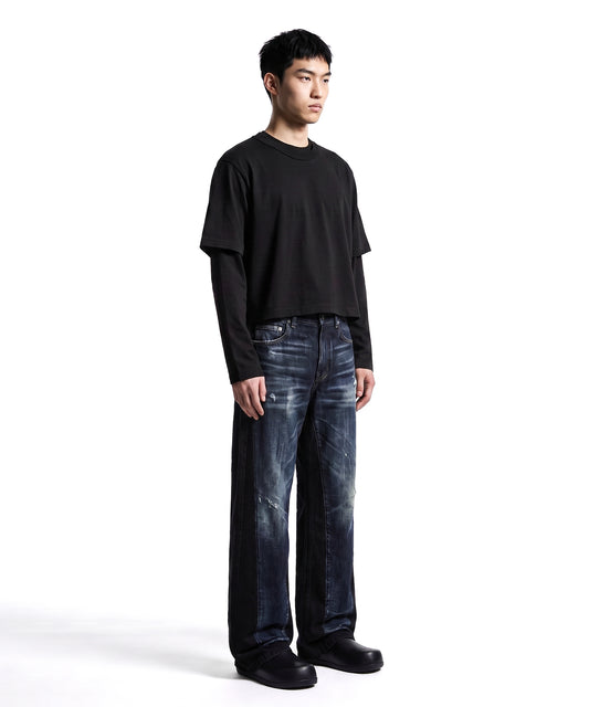 【C Wear シーウエア】Neck Binding Men's Crop T-Shirt Black