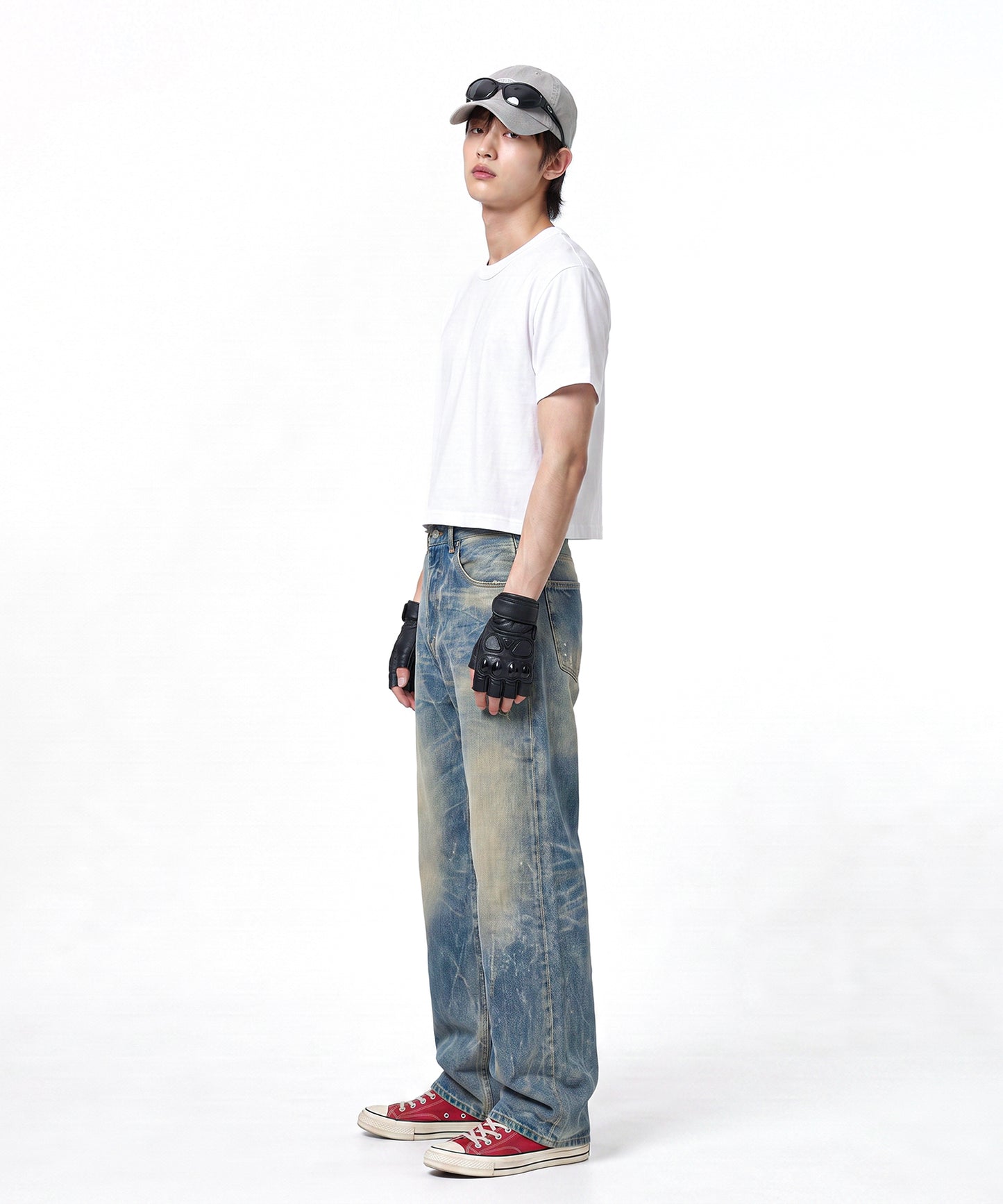 【C Wear】Neck Binding Men's Crop T-Shirt White