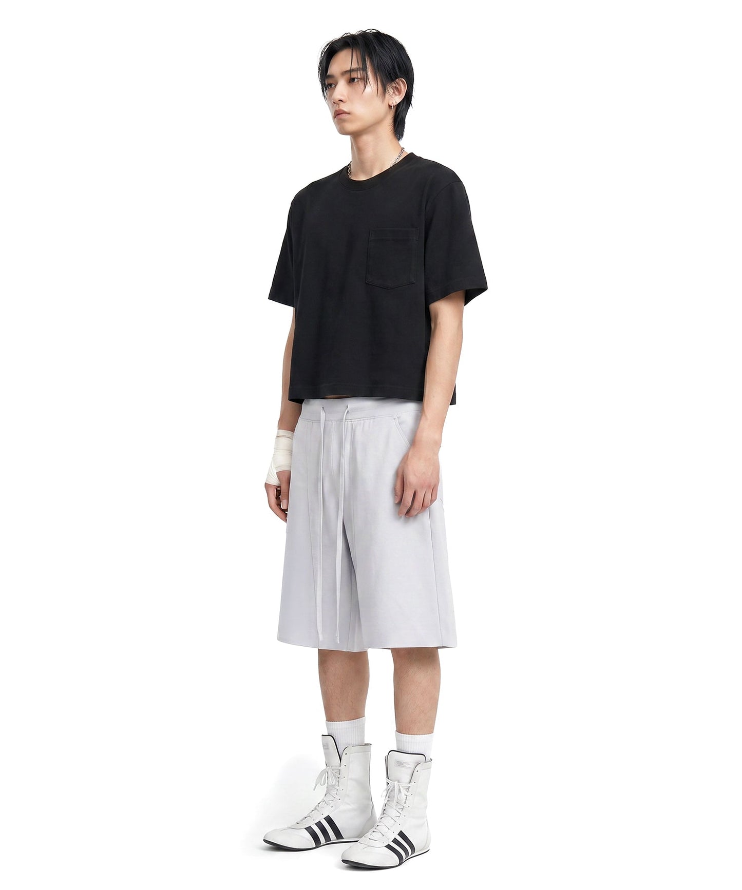 【C Wear】Pocket Men's Crop T-Shirt Black