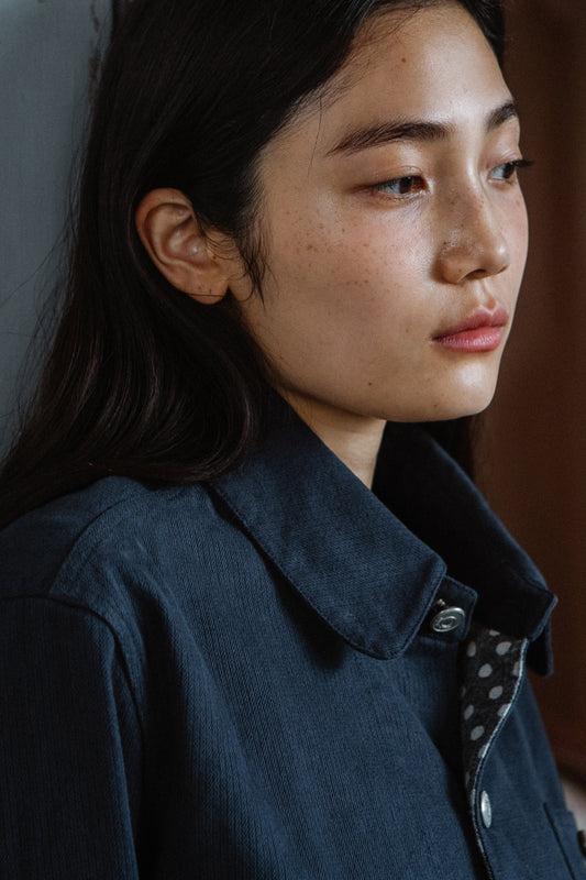 ROUND COLLAR COTTON JACKET, NAVY
