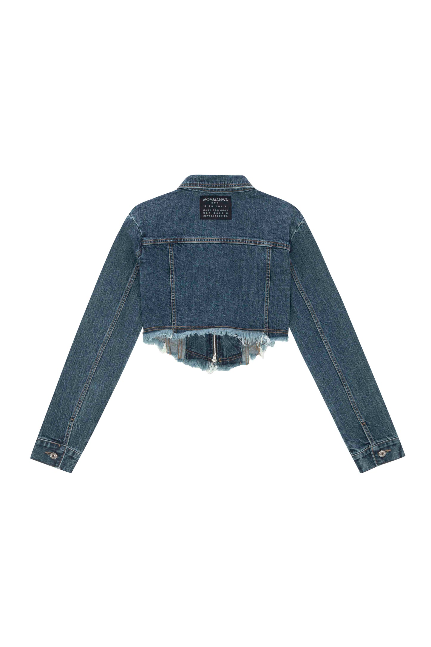 【MOMMANWA モンマンワ】DIAGONAL CROP DENIM JACKET (BLUE)
