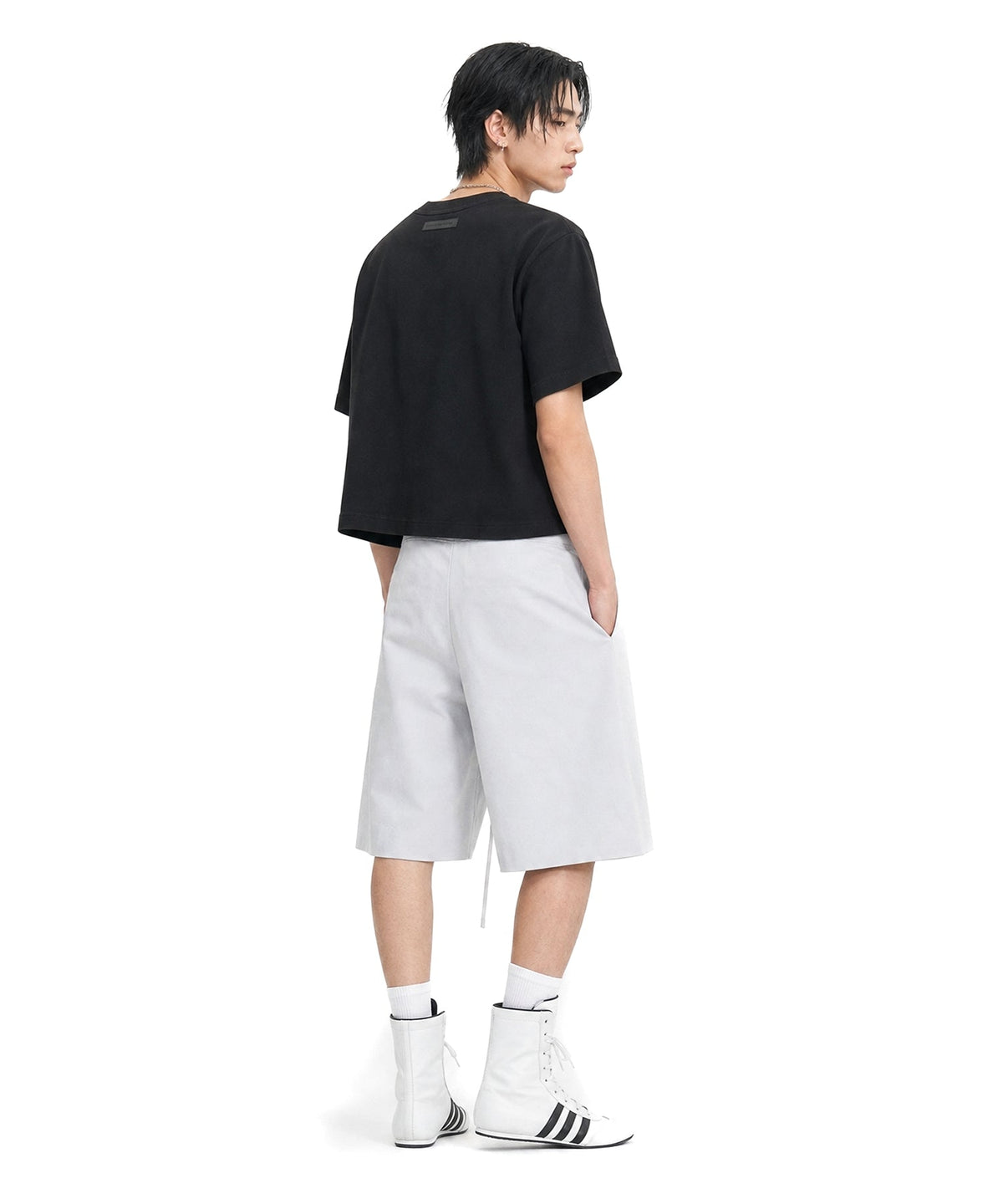 【C Wear】Pocket Men's Crop T-Shirt Black