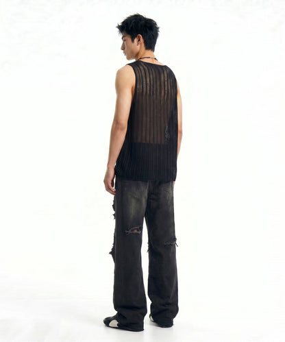【C Wear シーウエア】SHEER CRAFT KNIT SLEEVELESS BLACK