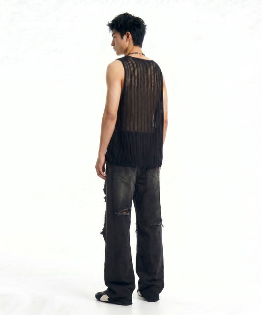 [C Wear] SHEER CRAFT KNIT SLEEVELESS BLACK