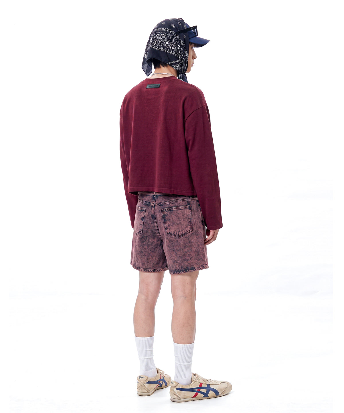 【C Wear シーウエア】Men's Crop Long Sleeve T-Shirt Burgundy