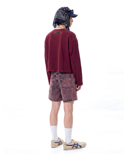 【C Wear シーウエア】Men's Crop Long Sleeve T-Shirt Burgundy