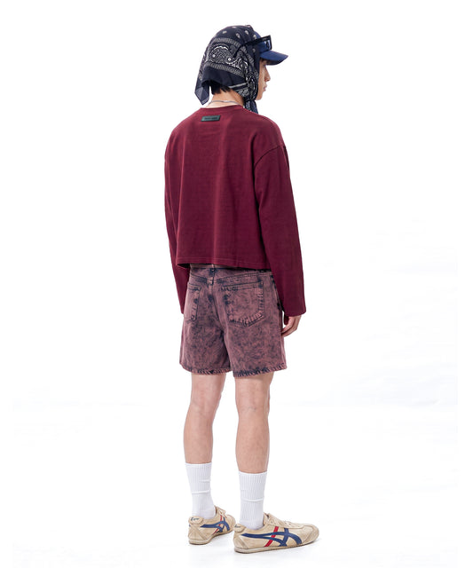 【C Wear シーウエア】Men's Crop Long Sleeve T-Shirt Burgundy