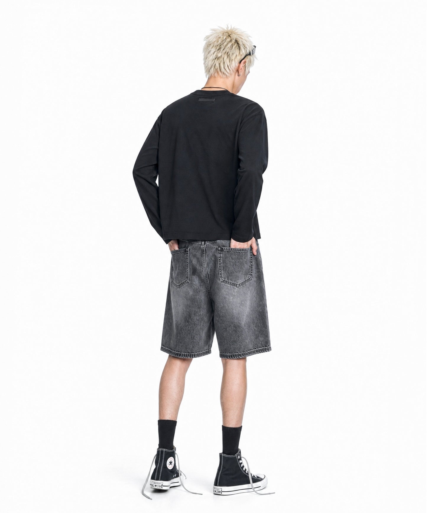 【C Wear シーウエア】Men's Crop Long Sleeve T-Shirt Black