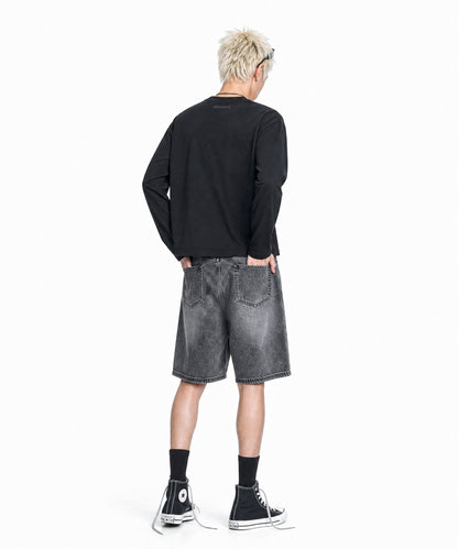 【C Wear シーウエア】Men's Crop Long Sleeve T-Shirt Black