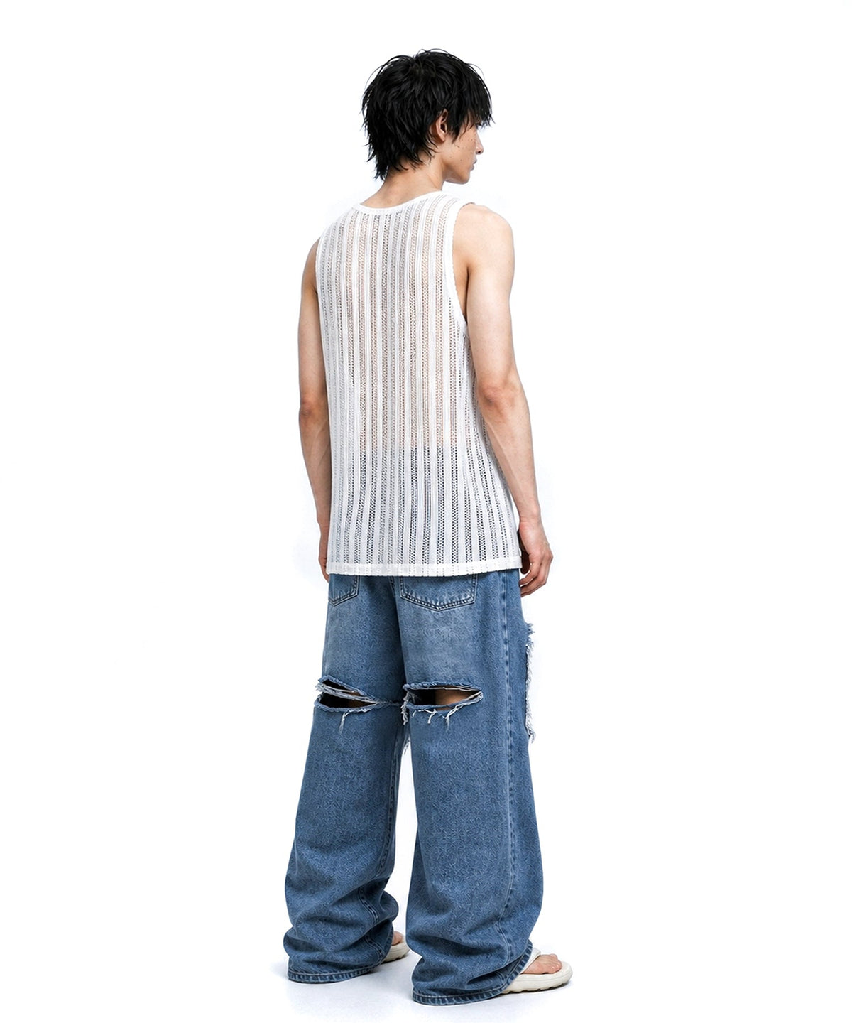 【C Wear シーウエア】SHEER CRAFT KNIT SLEEVELESS WHITE