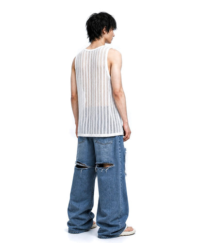 【C Wear シーウエア】SHEER CRAFT KNIT SLEEVELESS WHITE