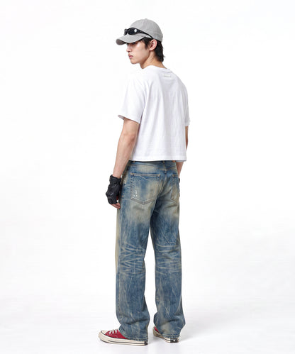 【C Wear】Neck Binding Men's Crop T-Shirt White