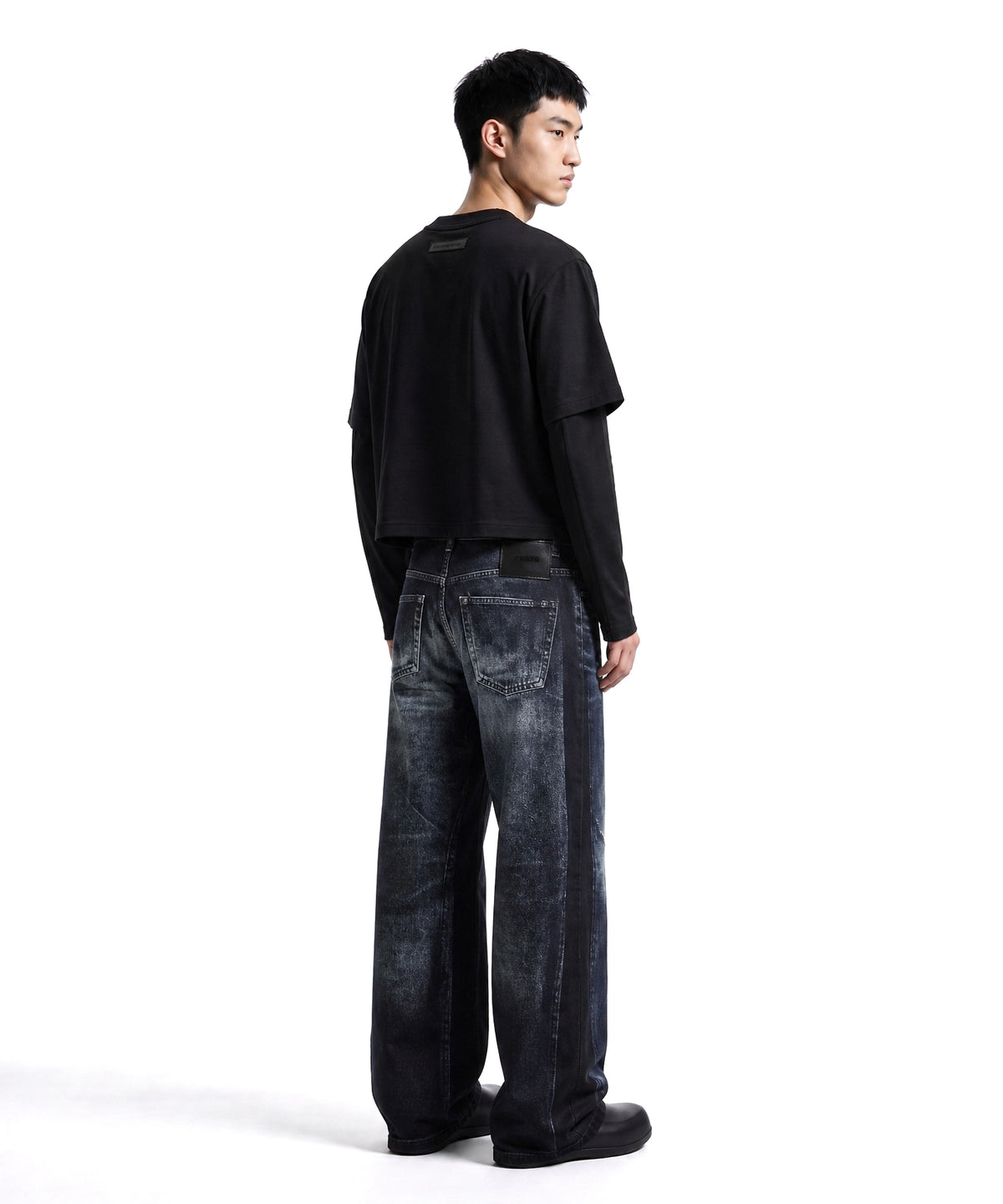 【C Wear】Neck Binding Men's Crop T-Shirt Black