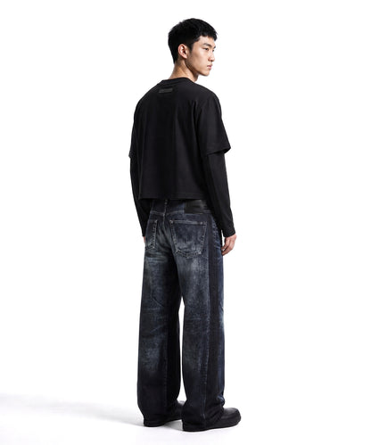 【C Wear】Neck Binding Men's Crop T-Shirt Black