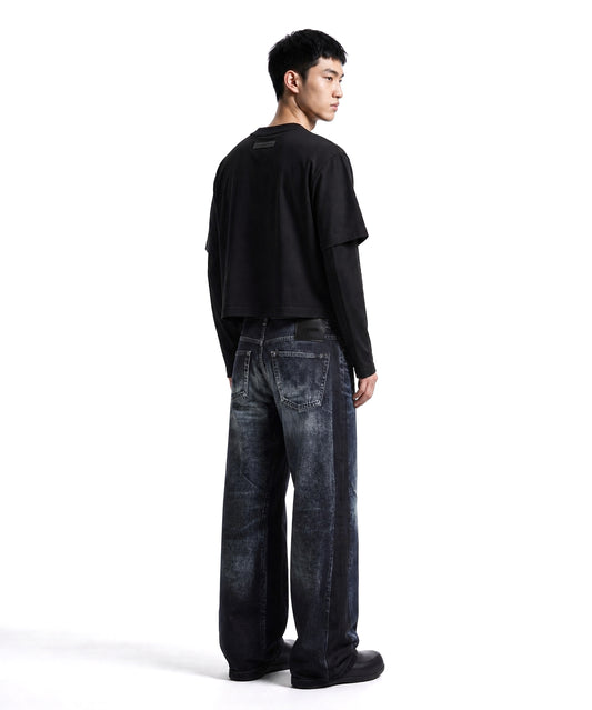 【C Wear シーウエア】Neck Binding Men's Crop T-Shirt Black
