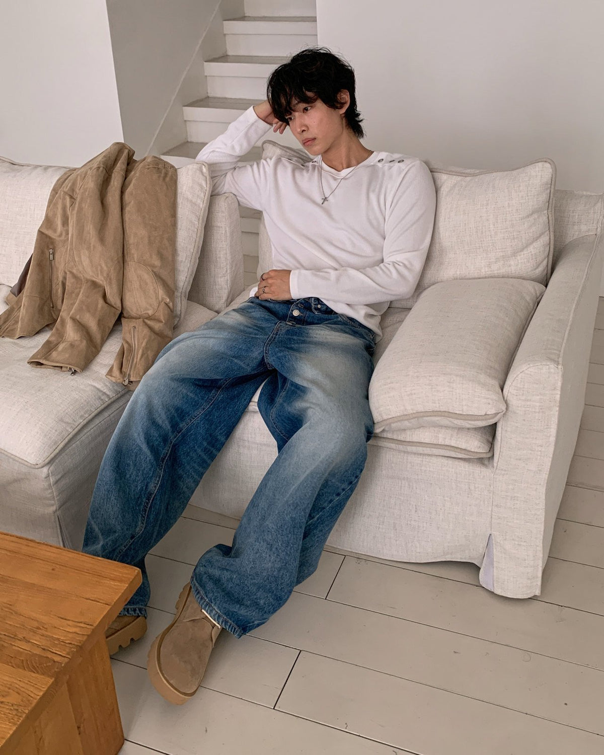 Roll-Down Wide Denim Pants