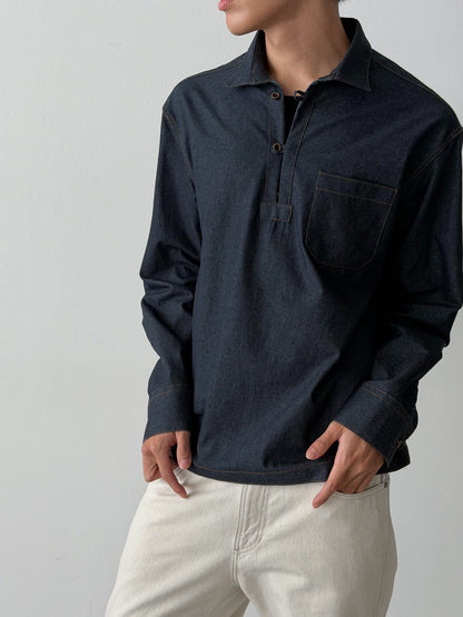Denim-Mood Half Placket Shirt