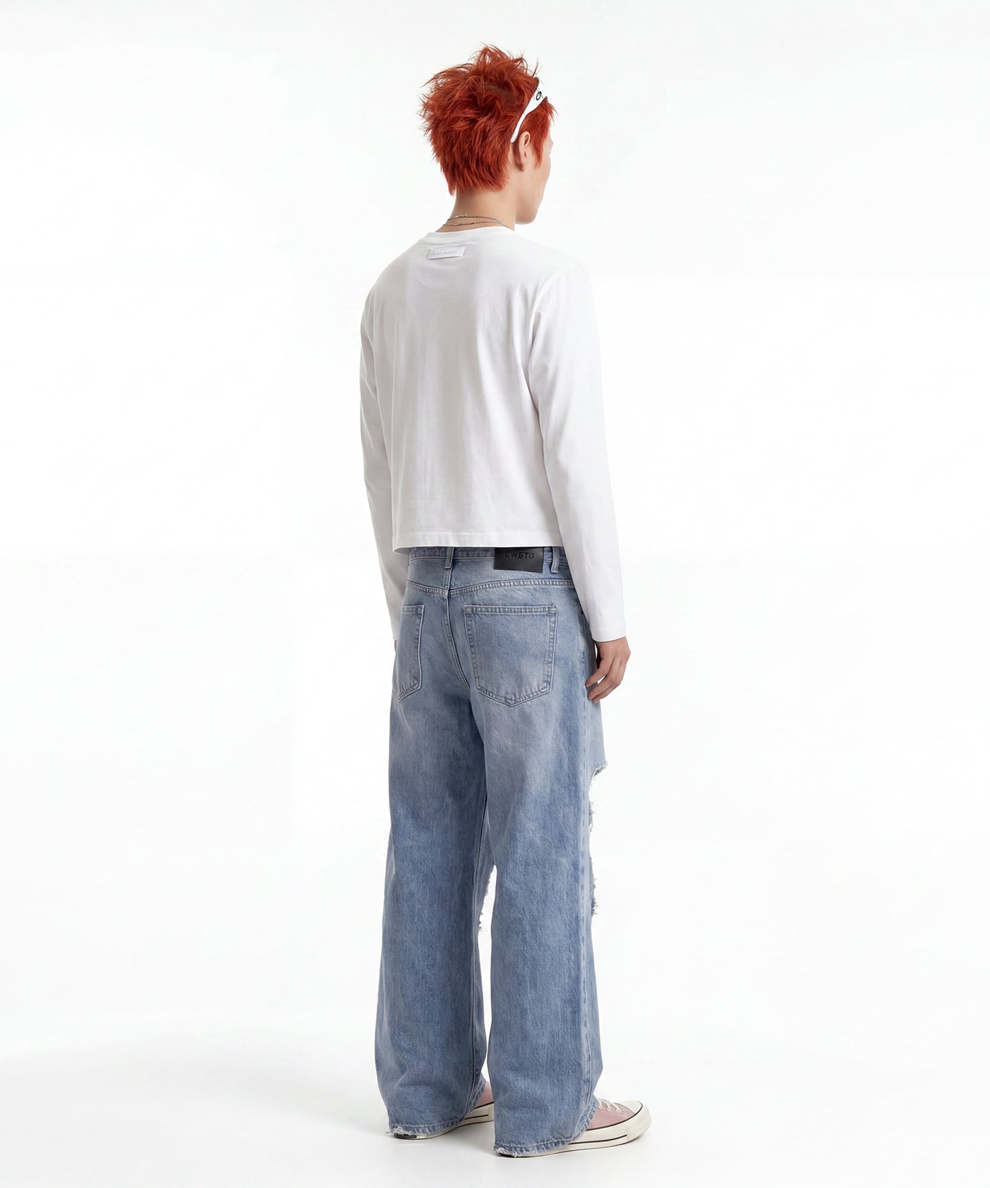 【C Wear シーウエア】Men's Crop Long Sleeve T-Shirt White
