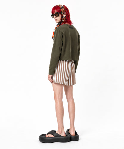 【C Wear シーウエア】Men's Crop Long Sleeve T-Shirt Khaki