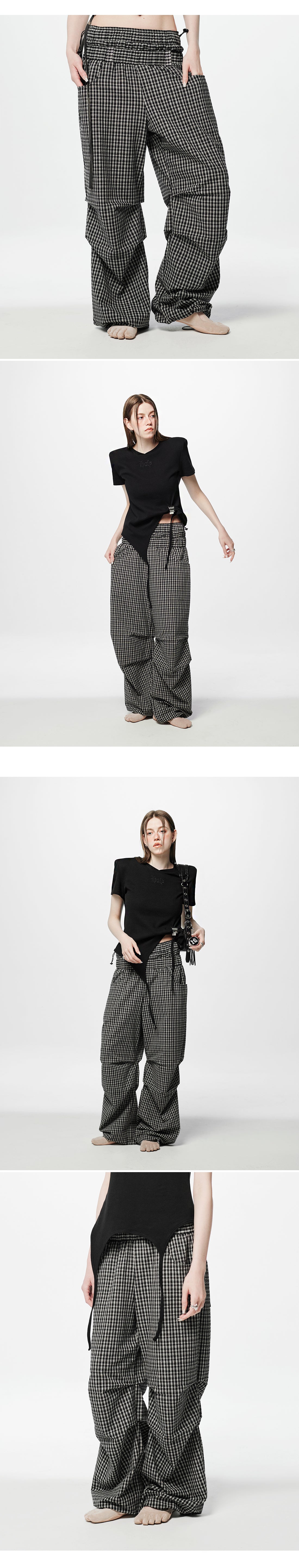 Layered Check Pintuck Pants