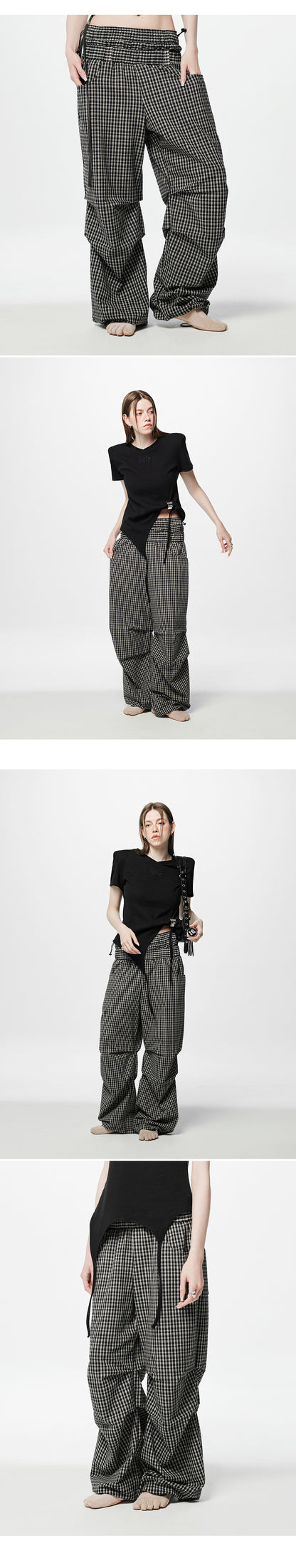 Layered Check Pintuck Pants