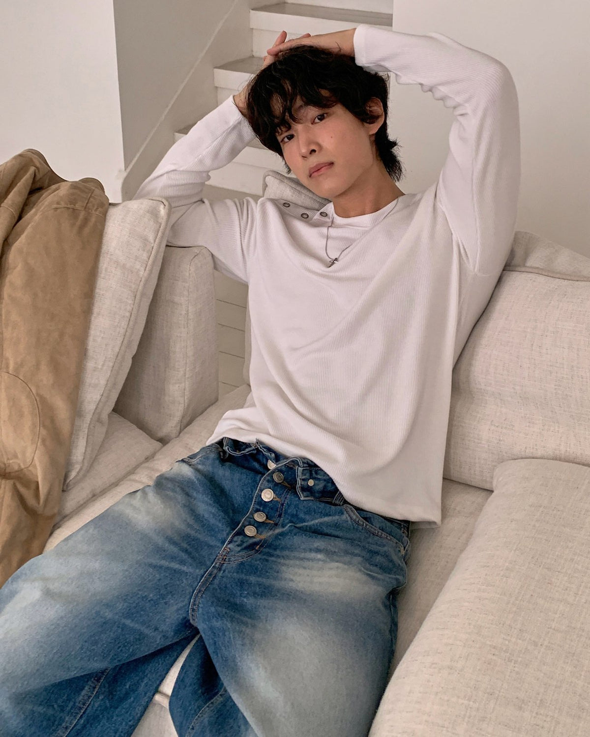 Eyelet Shoulder Long Sleeve Tee