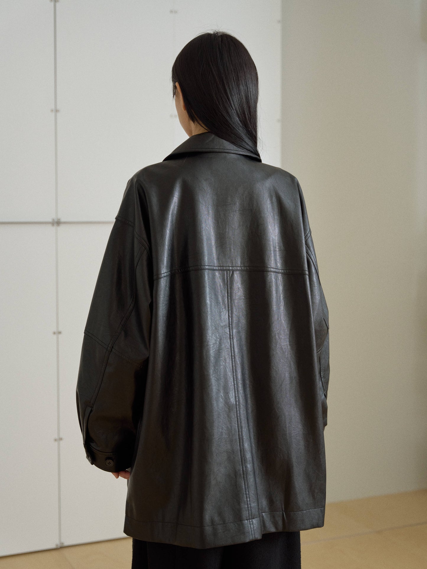 Standard Leather Half Coat – Black