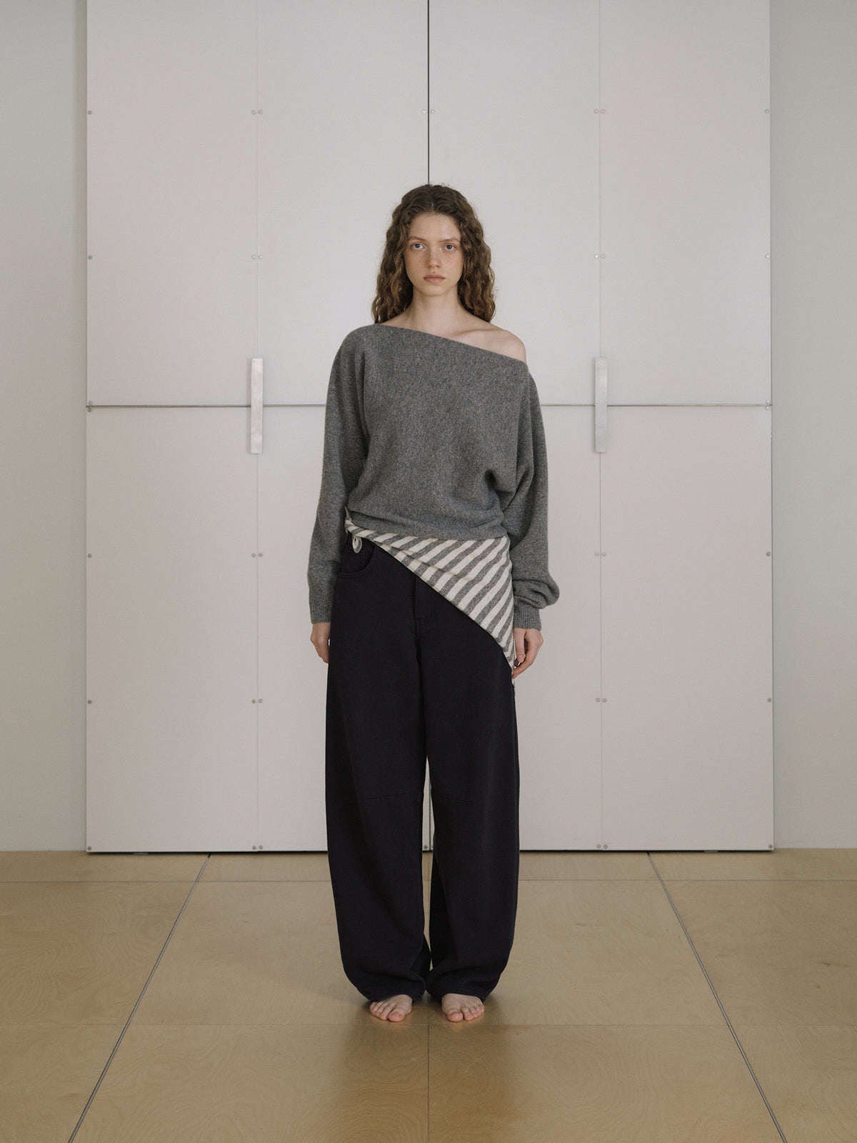 Stripe Square Scarf - Gray 6