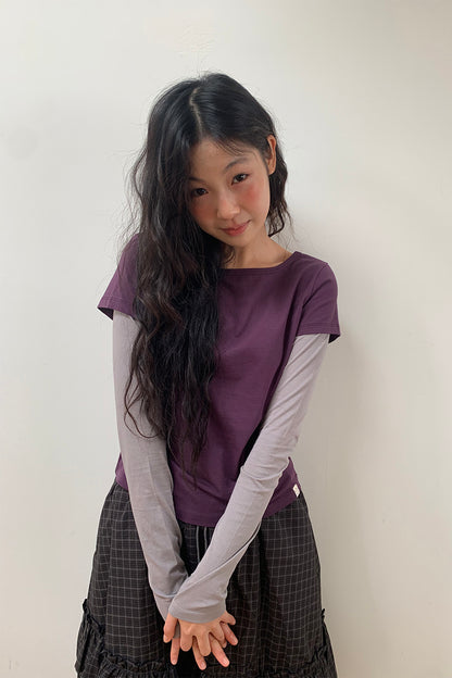 FLORAL LABEL LAYERED T-SHIRT, PURPLE