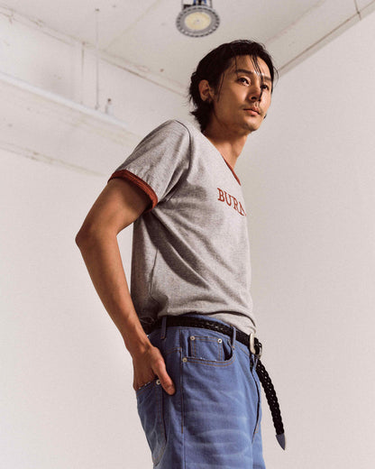 【REVURA レビュ―ラ】BURN OUT FRAY RINGER T-SHIRT GRAY / RED - UNISEX