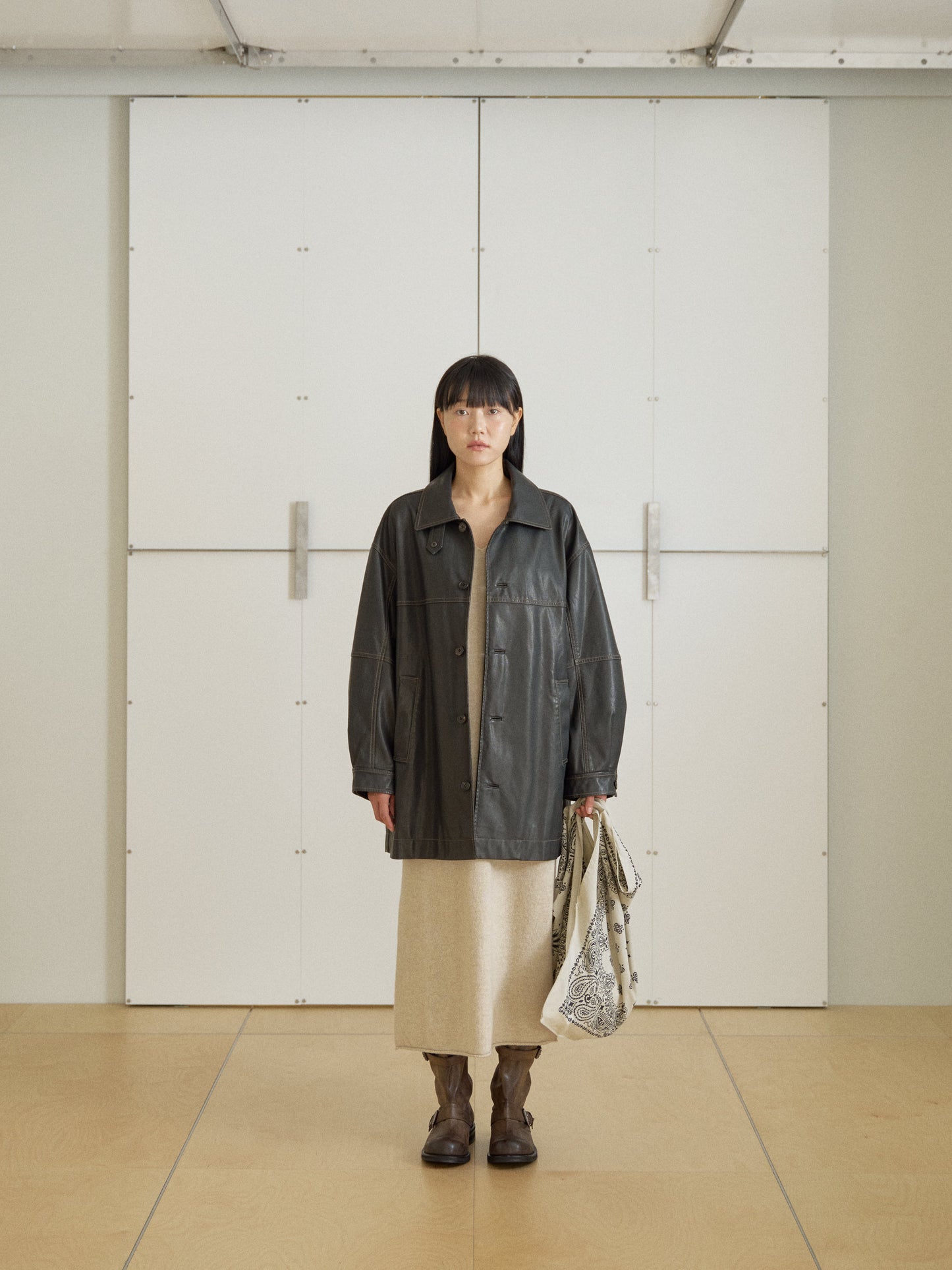 Standard Leather Half Coat – Brown