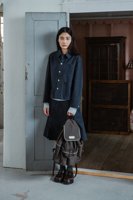 ROUND COLLAR COTTON JACKET, NAVY
