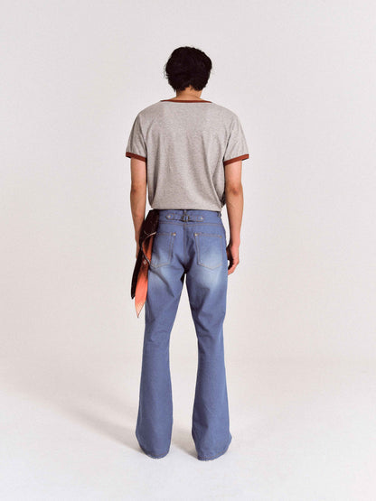 【REVURA レビュ―ラ】BURN OUT FRAY RINGER T-SHIRT GRAY / RED - UNISEX