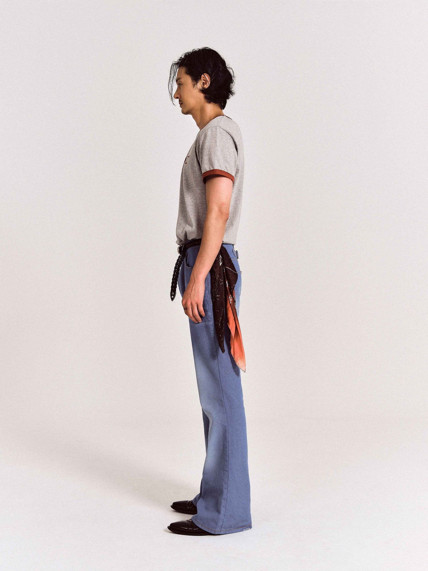 【REVURA レビュ―ラ】BURN OUT FRAY RINGER T-SHIRT GRAY / RED - UNISEX