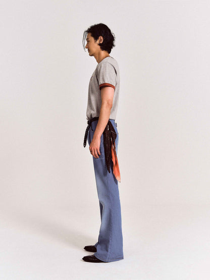 【REVURA レビュ―ラ】BURN OUT FRAY RINGER T-SHIRT GRAY / RED - UNISEX