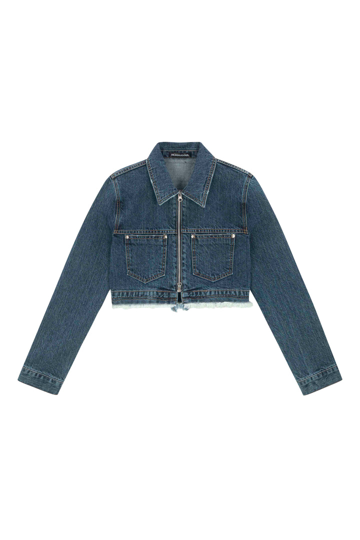【MOMMANWA モンマンワ】CROP DENIM JACKET (FOR UNISEX)