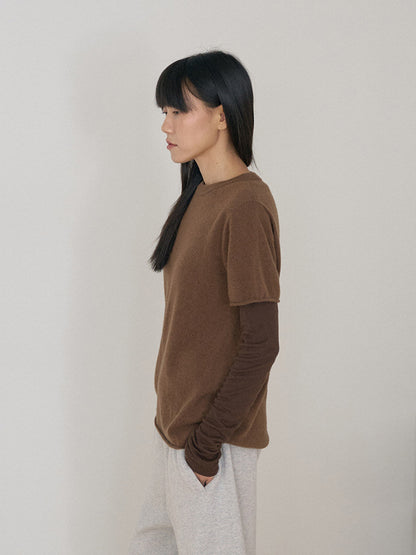 Cutoff Short Sleeve Pullover - Brown 7