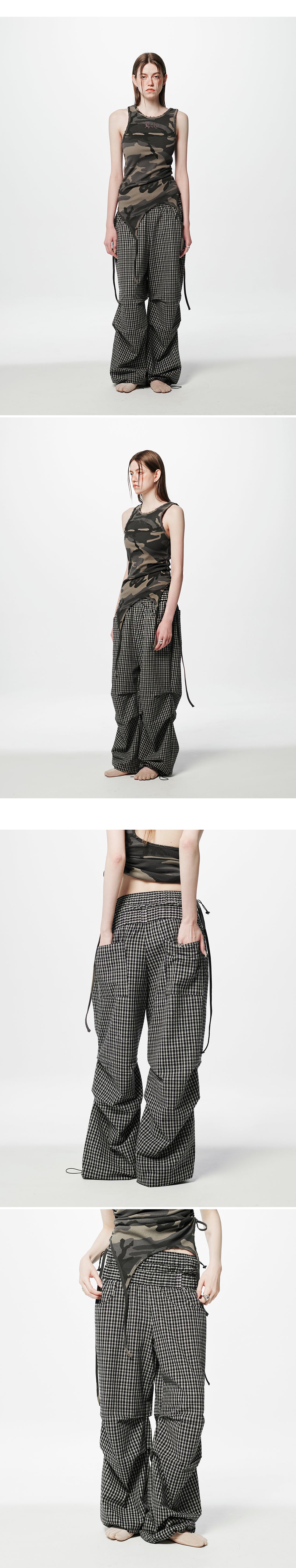 Layered Check Pintuck Pants