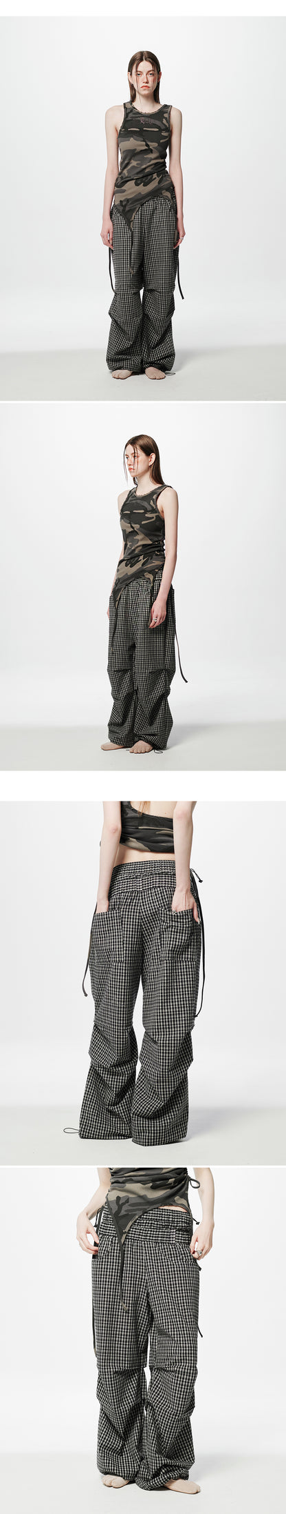 Layered Check Pintuck Pants