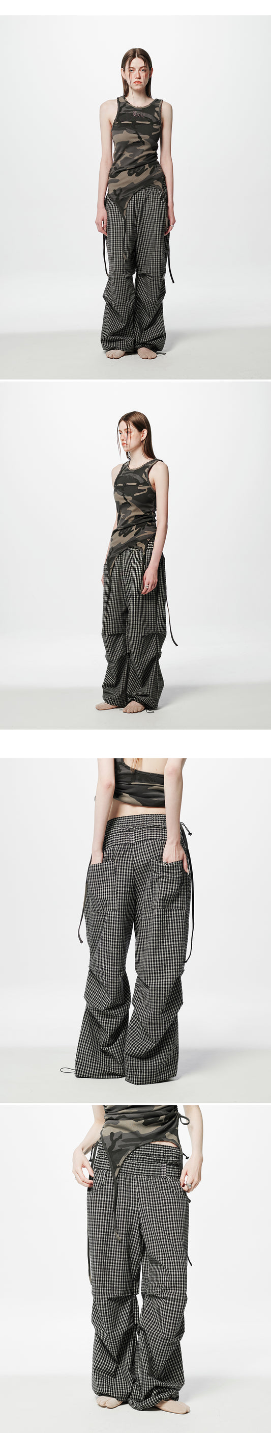 Layered Check Pintuck Pants