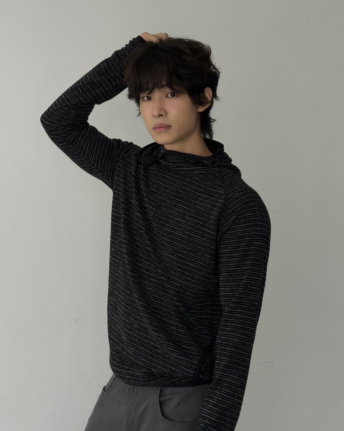 Stripe Texture Finger Hole Hoodie