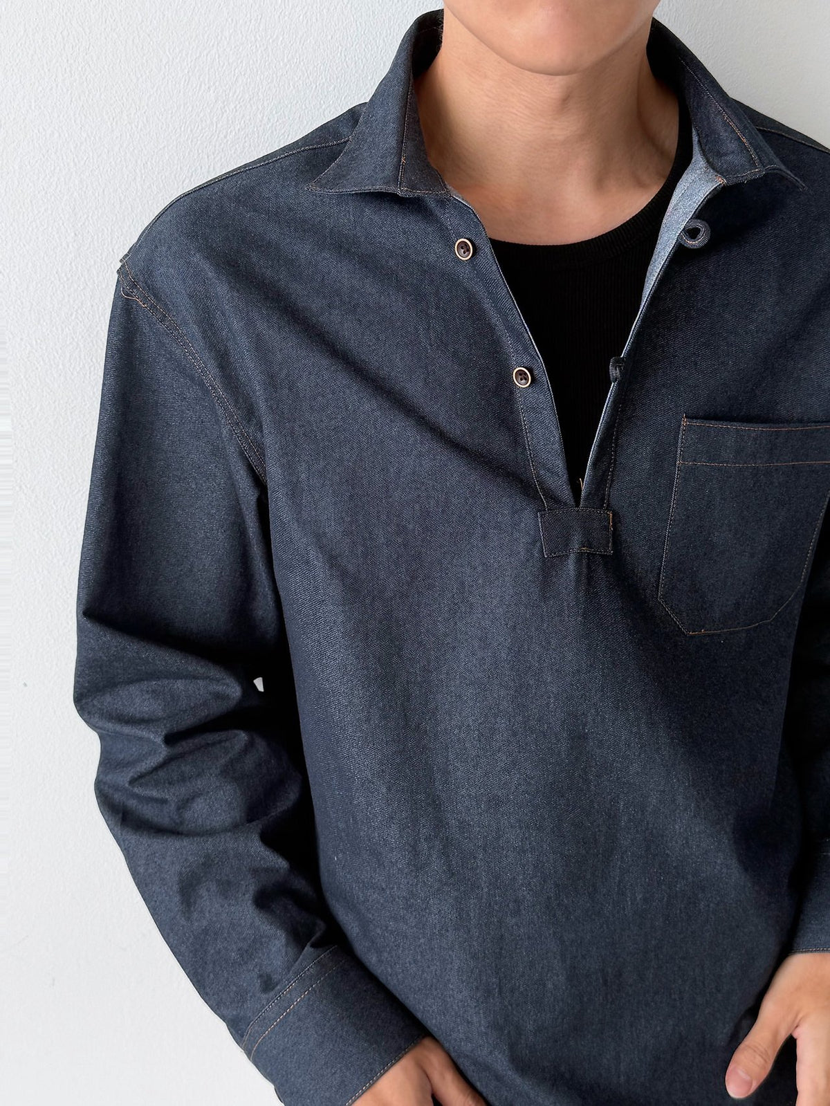 Denim-Mood Half Placket Shirt