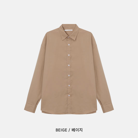 Cotton Blend Oversized Shirt - BEIGE