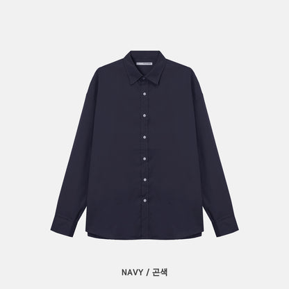 Cotton Blend Oversized Shirt - NAVY