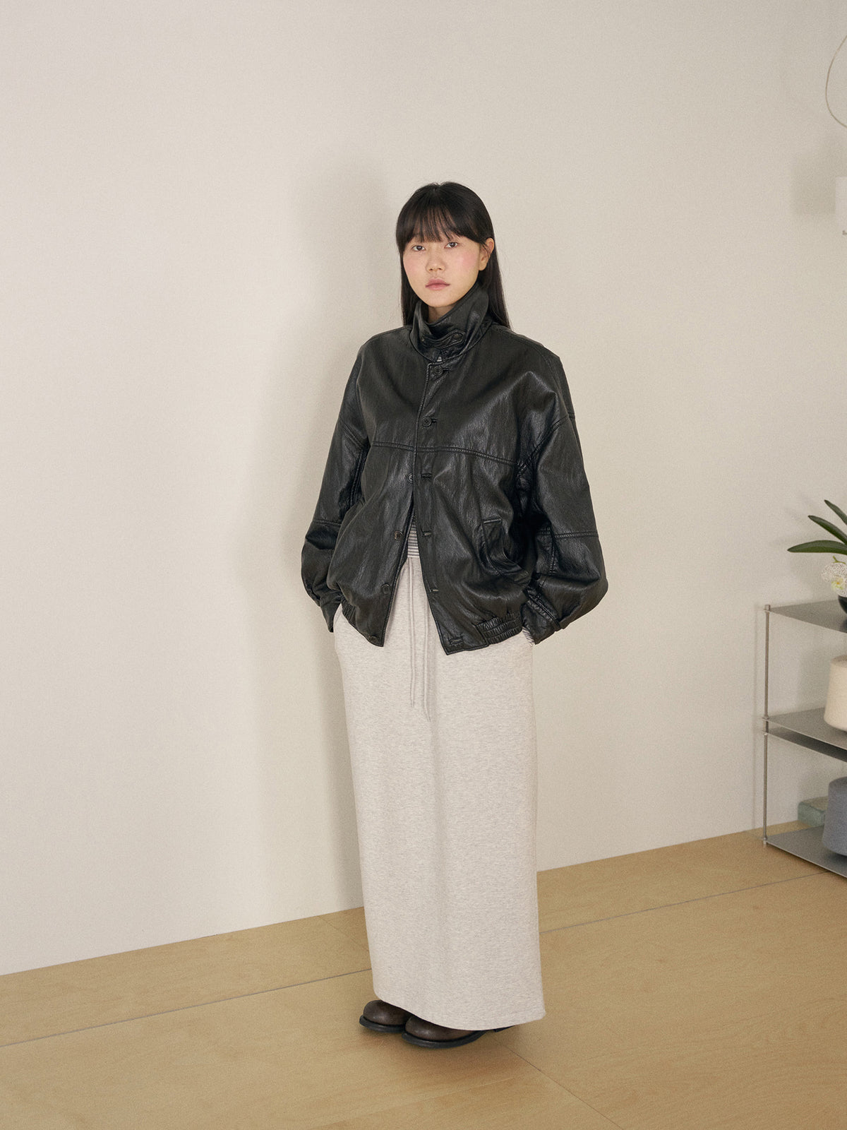 Center Slit Sweat Skirt - Light Gray 4