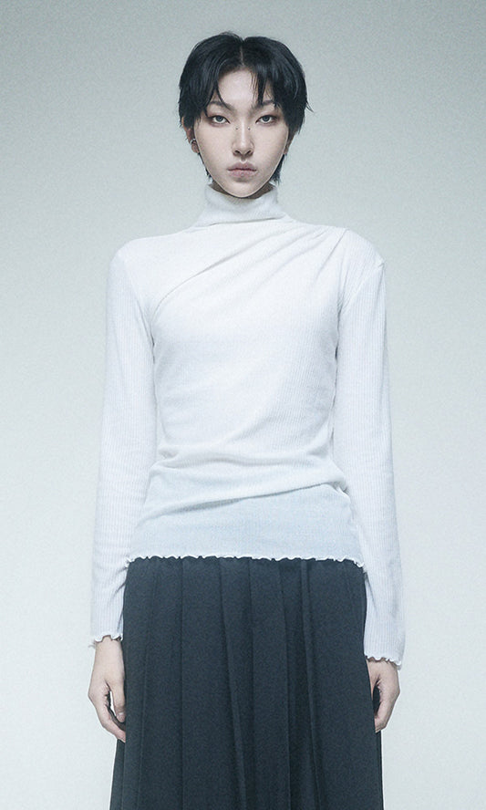 【Reculer レキュリー】Cowl string coloration draped T-shirt Ivory