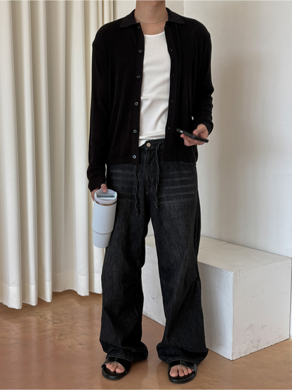 Light Knit Collar Cardigan Shirt